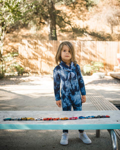 Kids indigo blue tie dye scarf and matching onesie. 