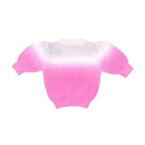 Back of kids pink dip dye sweater. 