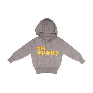 Front product shot of kids ok hunny hoodie in clay. 