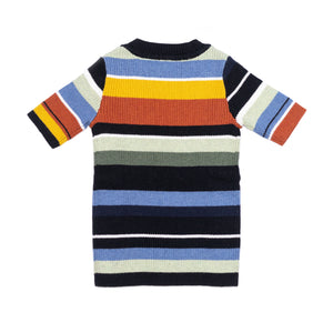 Back product shot of kids multi stripe knit tee. 