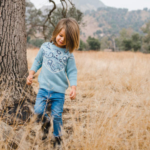 Kids chambray blue bandana print sweater.