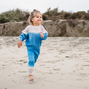 Kids blue dip dye sweater and matching sweatpants. 