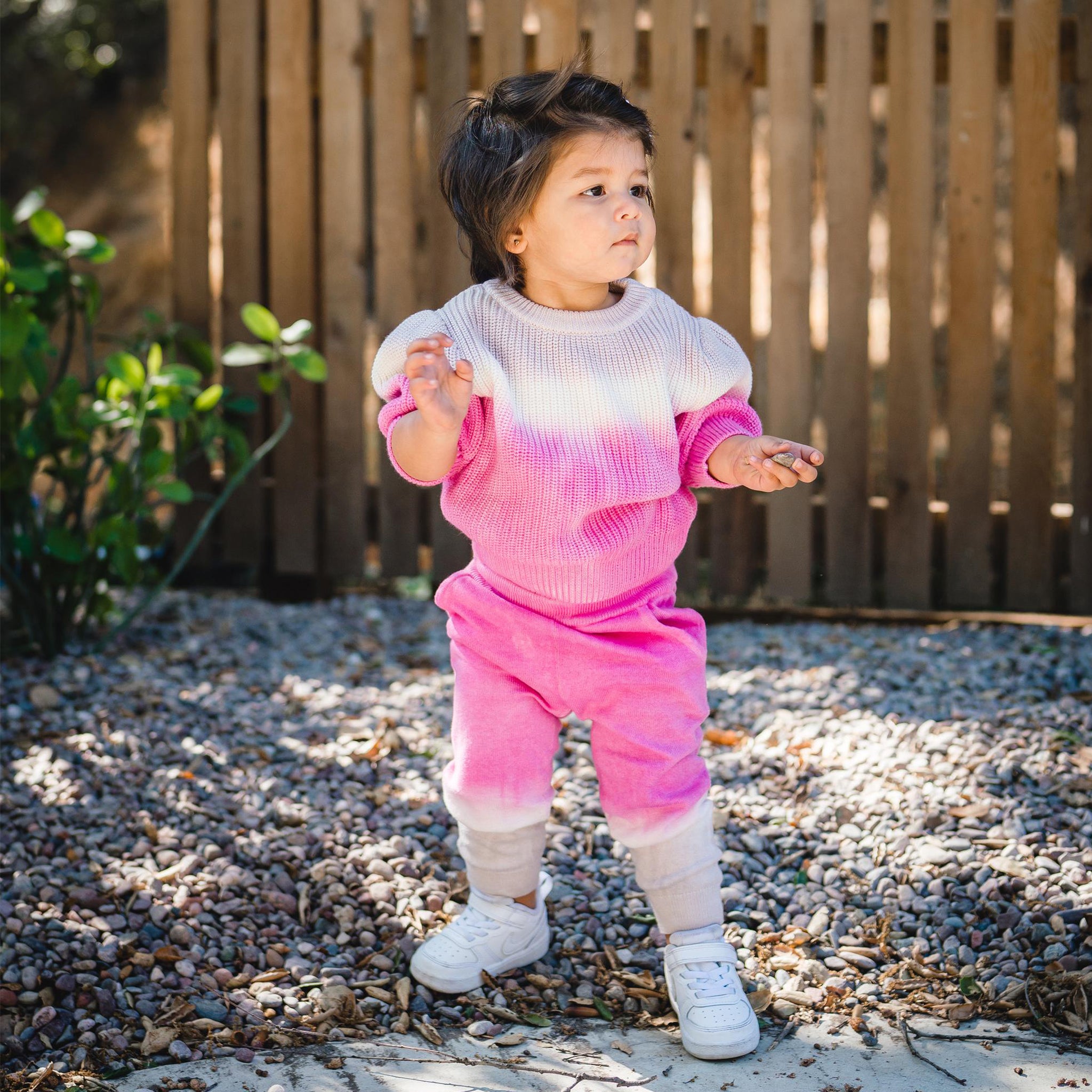 Kids pink dip dye sweater and matching sweatpants. 