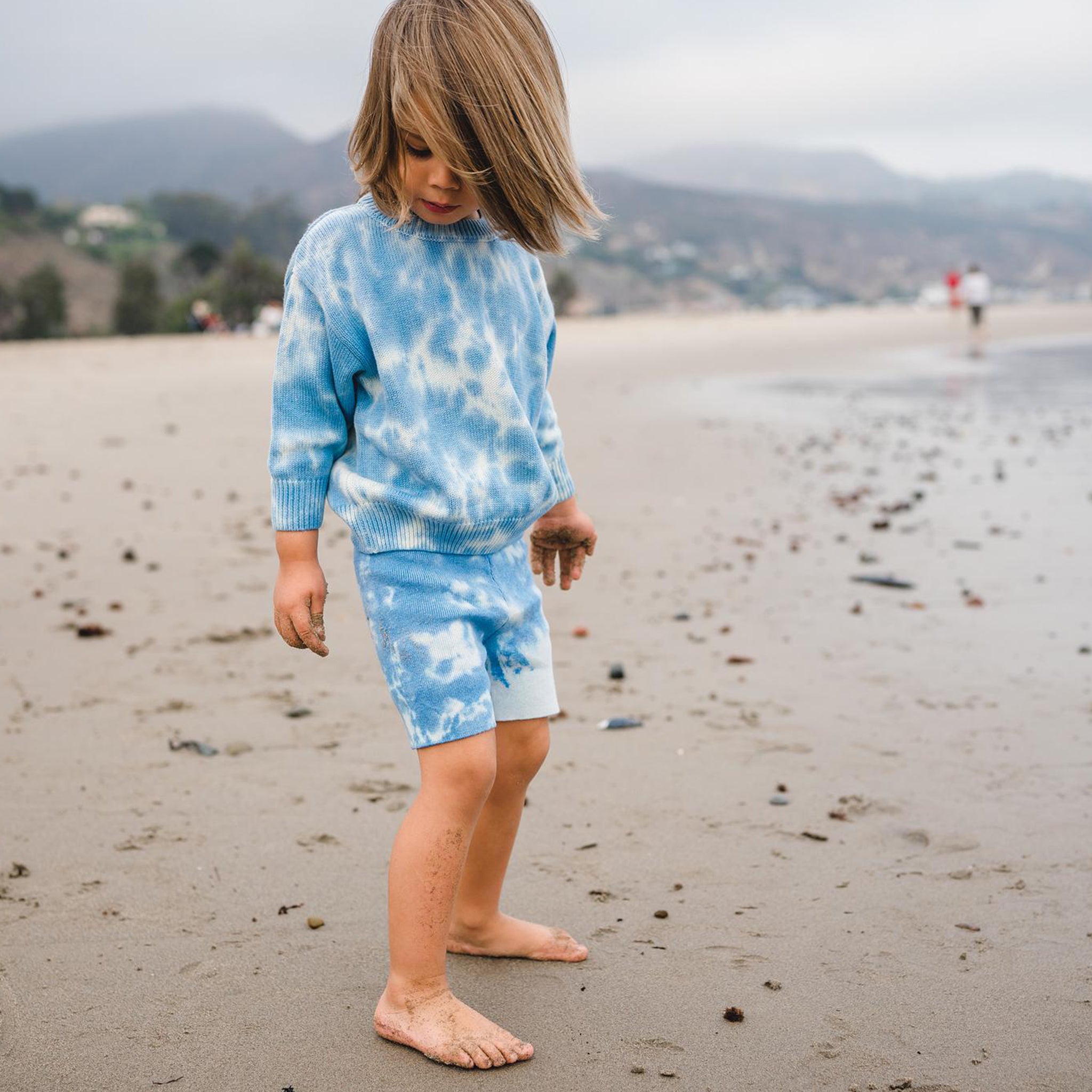 Kids light blue sweater and shorts. 